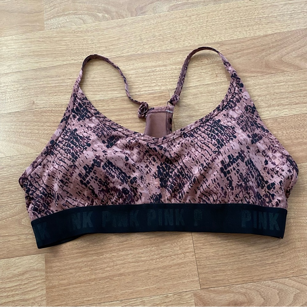 PINK Mauve Pink Snake Print Sports Bra